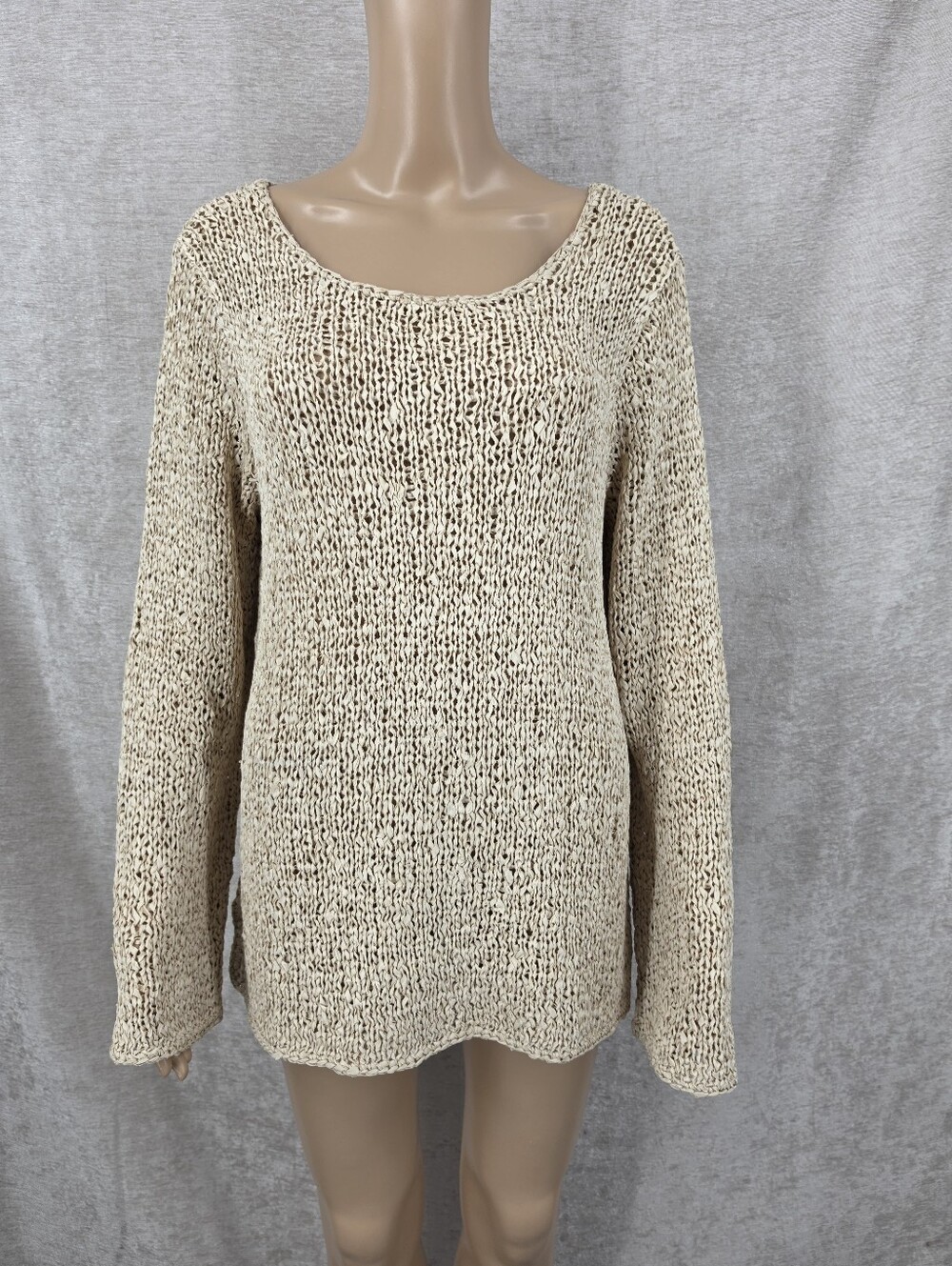 Sigrid Olsen Hand Knit Silk Loose Knit Sweater in Cream